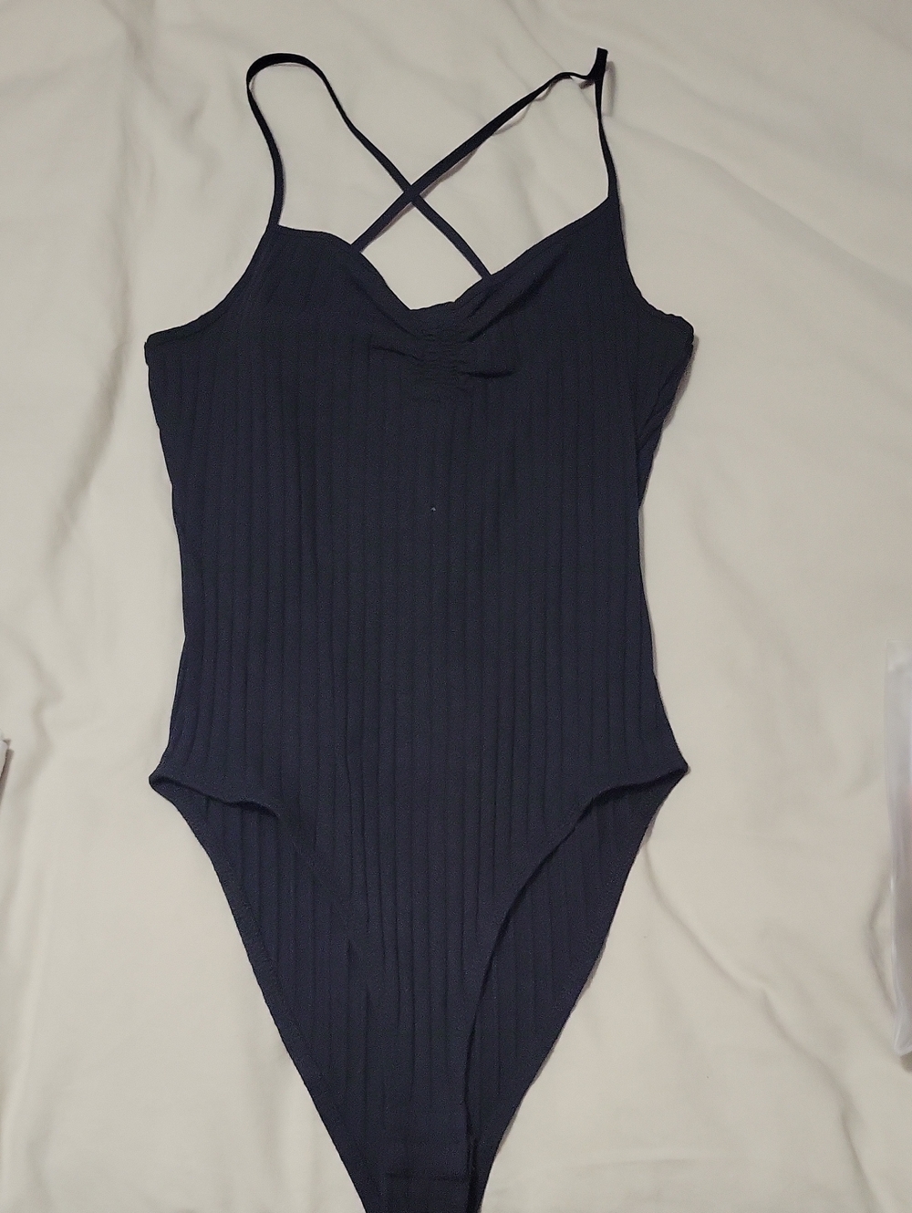 Zara Black Ribbed One-Piece Bodysuit with Crisscross Straps